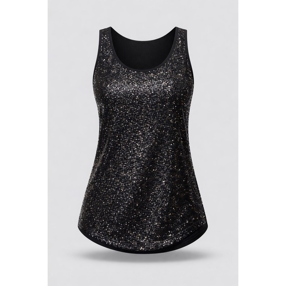 J. Crew Factory Tops - J.Crew Womens Black Sequin Tank Top Sleeveless Scoop‎ Neck Party Blouse Large